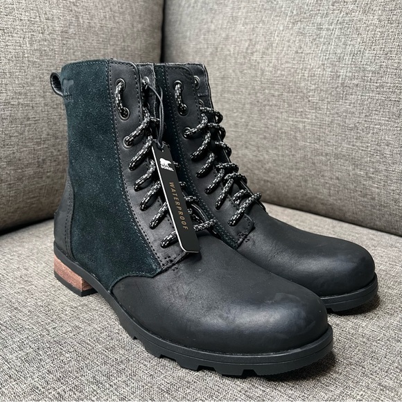 SOREL Emelie Short Lace Ankle Boots Waterproof Black Size 7 US - Picture 4 of 15